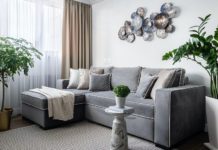 Угловой диван в интерьере гостиной